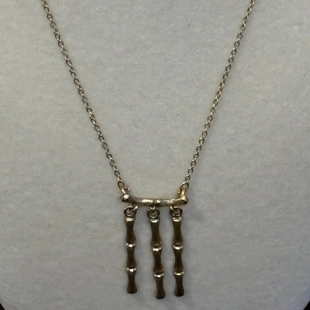 Krementz 17" Chain Necklace with 3 Bamboo Bars Dangly Pendent Attached